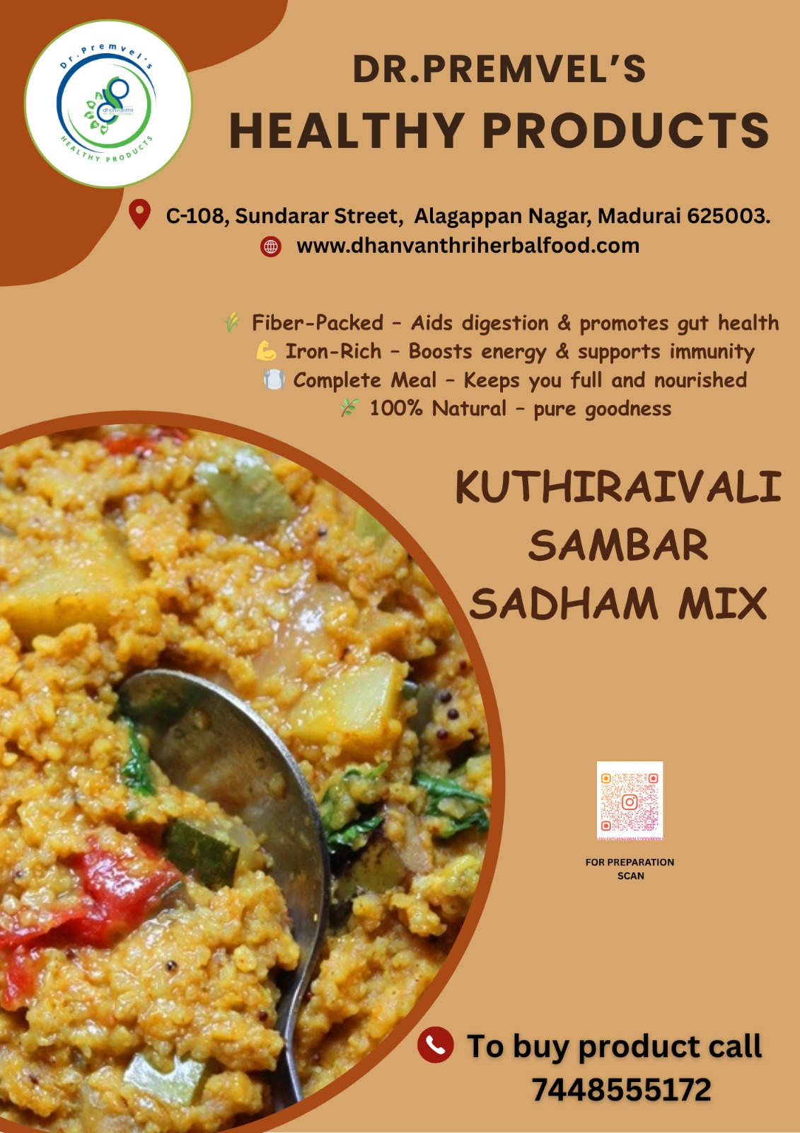 Dhanvanthri Kuthiraivali Sambar rice Mix